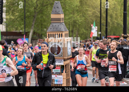 Lukas Bates in Big Ben costume. Official record attempt. London Marathon 2019 Stock Photo