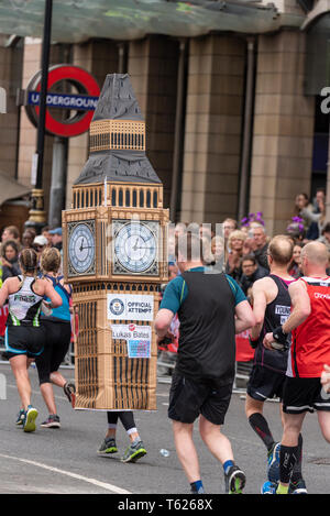 Lukas Bates in Big Ben costume. Official record attempt. London Marathon 2019 Stock Photo