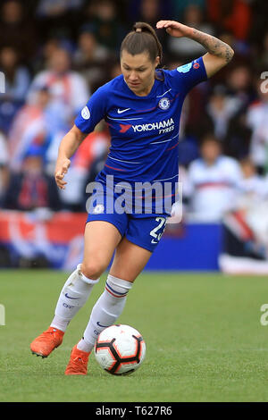 Surrey, UK. 28th Apr, 2019. Ramona Bachmann of Chelsea Women in action. Women's Champions League semi final , 2nd leg  Chelsea women v Lyon Feminines at the Cherry Red Records Stadium in Kingston upon Thames, Surrey on Sunday 28th April 2019. this image may only be used for Editorial purposes. Editorial use only, license required for commercial use. No use in betting, games or a single club/league/player publications. Credit: Andrew Orchard sports photography/Alamy Live News Stock Photo