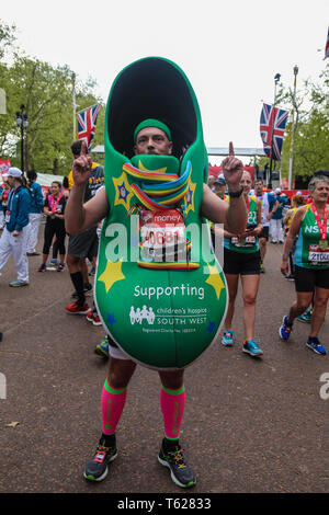 London, UK. 28th Apr, 2019. Virgin Money London Marathon mass run with the usual array of colourful costumes ,save the Rhino, Big Bens fairies,ballonns etc ,fun and lots of pride to have finished the 22.2 miles  London Marathon Credit: Paul Quezada-Neiman/Alamy Live News Stock Photo