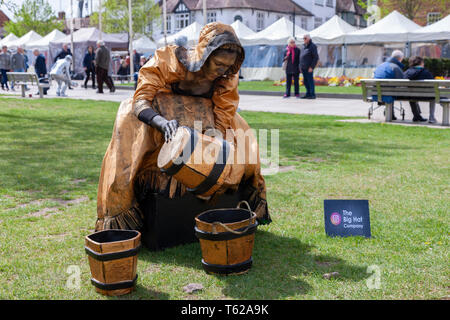 Stratford upon Avon, UK. 28th April 2019. Watermaid. British. The final day of the U.K’s 2nd Living Statue Competition in Bancroft gardens which has been held over weekend, as part of the Shakespeare 455th Birthday Celebrations a unique event showcasing some of the best artists. Credit: Keith J Smith./Alamy Live News Stock Photo