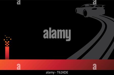 Vector illustration of a car sliding or drifting on a black background, Stock Vector