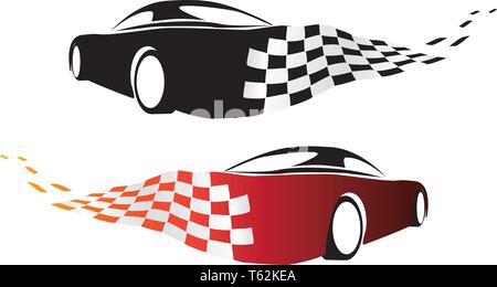Vector illustration of a car sliding or drifting on a white background with checkered flag Stock Vector