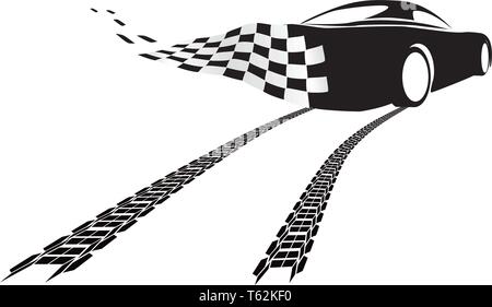 Vector illustration of a car sliding or drifting on a white background, Stock Vector