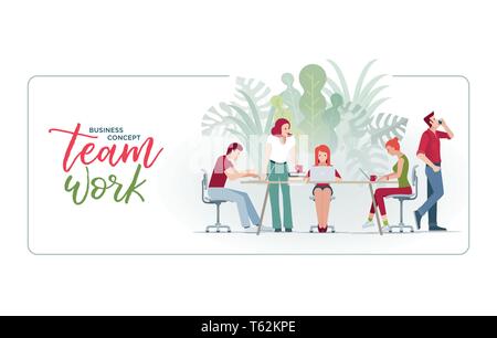 Casual business team working in office. Vector illustration. Stock Vector