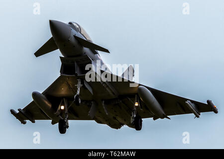 RAF Eurofighter Typhoon on approach with undercarriage down.