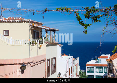 House with deep blue sky in San Andres village in the east of La Palma, Spain overlooking the Atlantic Ocean. Stock Photo
