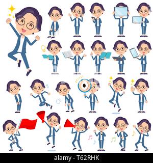 A set of men with digital equipment such as smartphones.There are actions that express emotions.It's vector art so it's easy to edit. Stock Vector