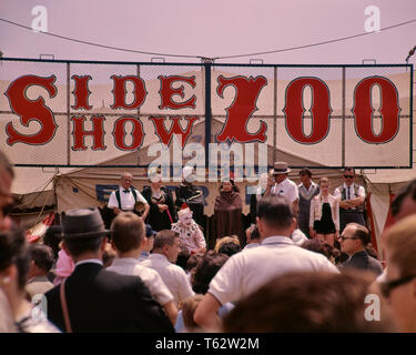 1960s CIRCUS MIDWAY BARKER INTRODUCING ACTS UNDER CARNIVAL SIDE