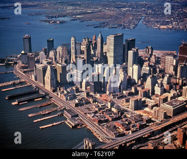 1970s AERIAL VIEW DOWNTOWN SKYLINE LOS ANGELES CALIFORNIA USA ...