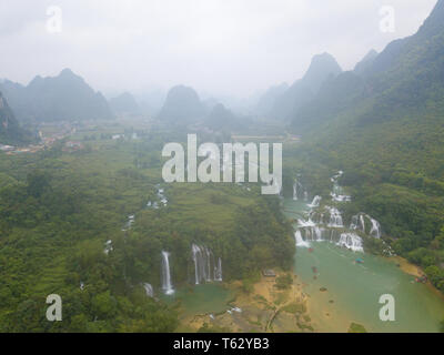 Beautiful waterfall. Ban Gioc waterfall or Detian waterfall is landmark name of two waterfalls in border Cao Bang, Vietnam and Daxin County, China Stock Photo