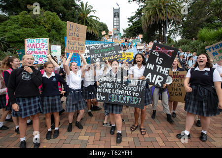 Picture by Tim Cuff - 15 March 2019 - Schoolchildren protest against climate change in the centre of Nelson, New Zealand Stock Photo
