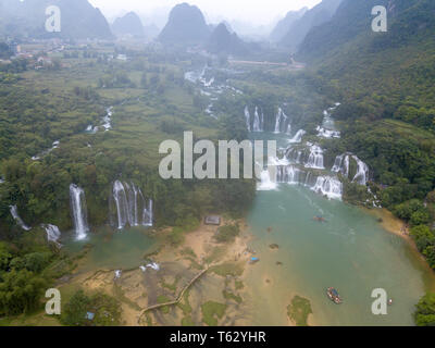 Beautiful waterfall. Ban Gioc waterfall or Detian waterfall is landmark name of two waterfalls in border Cao Bang, Vietnam and Daxin County, China Stock Photo