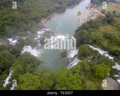 Beautiful waterfall. Ban Gioc waterfall or Detian waterfall is landmark name of two waterfalls in border Cao Bang, Vietnam and Daxin County, China Stock Photo