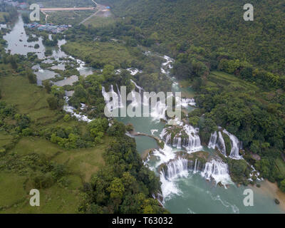 Beautiful waterfall. Ban Gioc waterfall or Detian waterfall is landmark name of two waterfalls in border Cao Bang, Vietnam and Daxin County, China Stock Photo