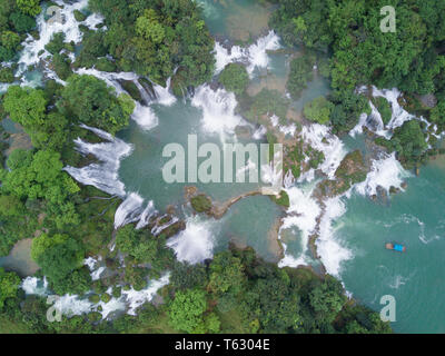 Beautiful waterfall. Ban Gioc waterfall or Detian waterfall is landmark name of two waterfalls in border Cao Bang, Vietnam and Daxin County, China Stock Photo