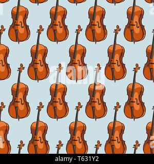 Seamless pattern cello musical instrument, vector Stock Vector