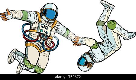 a couple in love, astronauts holding hands Stock Vector