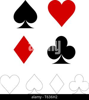 poker suits card. Set of playing card suits isolated on white background. Stock Vector