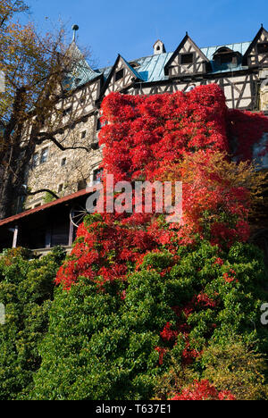 Ksiaz Castle in autumn - with colourful plants Stock Photo
