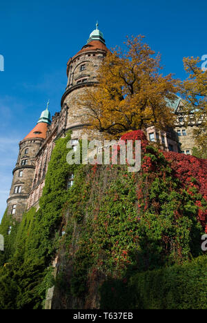 Ksiaz Castle in autumn - with colourful plants Stock Photo