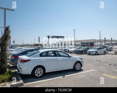 Simferopol, Republic of Crimea - March 23, 2019: Parking at the new airport building in the city of Simferopol. Парковка Аэропорт город Симферополь Stock Photo