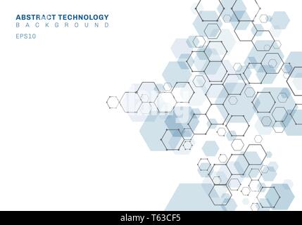 Abstract blue hexagonal molecular structure of neurons system. Digital technology background. Future geometric template. Vector illustration Stock Vector