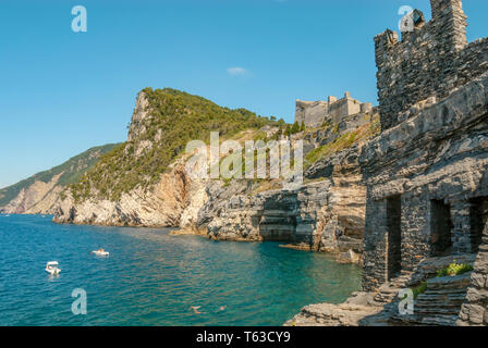 Castello Doria of Portovenere at the coastline of Cinque Terre National Park, Liguria, North West Italy Stock Photo
