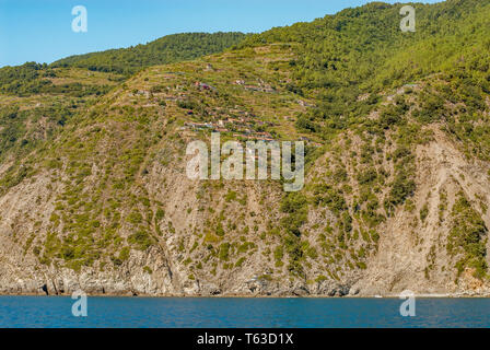 Farming terraces at Parco Naturale Cinque Terre near Portovenere, Liguria, North West Italy Stock Photo