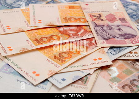 Croatian Kuna banknotes HRK layed out Stock Photo