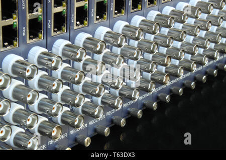 fiber optic video converter with BNC connectors Stock Photo