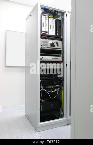 Telecommunication Room Rack Room with racks of telecommunications equipment Stock Photo - Alamy