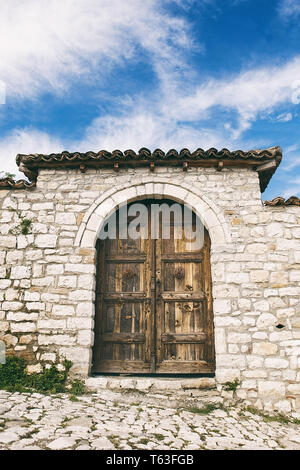 old wooden door, citadel of berat-albania Stock Photo