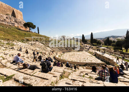 Athens, Greece. The Theatre of Dionysus Eleuthereus, a major theatre considered the world's first theater built at the foot of the Athenian Acropolis Stock Photo