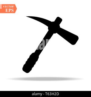 Construction, miner s black icon of a metal pickaxe with a wooden handle for digging earth, ore, black mining, and minerals for repair. Construction m Stock Vector