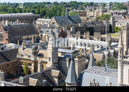 Aerial view of college spires from Great St Mary's Church tower, Cambridge, Cambridgeshire, England, United Kingdom Stock Photo