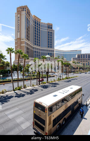 Aerial view of Venetian and Palazzo Hotels the Strip, Las Vegas Stock