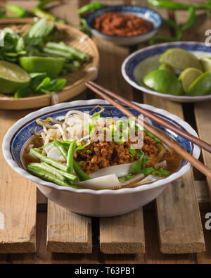 Lao khao soi. Noodle soup Laos Food Stock Photo