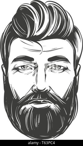 Bearded man , barbershop, hairstyle, haircut, hand drawn vector illustration realistic sketch Stock Vector