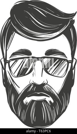 Bearded man , barbershop, hairstyle, haircut, hand drawn vector illustration realistic sketch Stock Vector