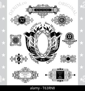 big collection of mongram or denim labels in line style Stock Vector
