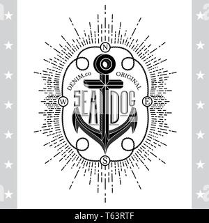 Anchor, nautical sailing t shirt prints with sea waves, yacht club and  ocean fishing vector icons. Ship anchor on chain, marine regatta emblem of  squi Stock Vector Image & Art - Alamy