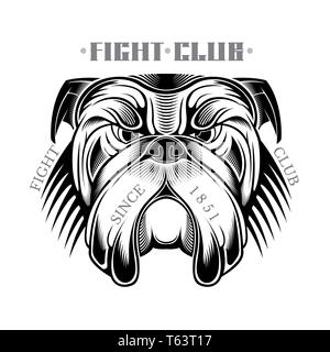 Head of bulldog in engraving style black on white Stock Vector
