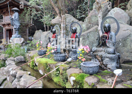 Temizuya - water basin for ritual ablution in Daishouin (Daishou-in) Buddhist temple, sacred Miyajima Island, Hiroshima prefecture, region Chugoku, Ja Stock Photo