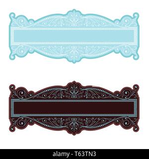 two royal blue banners or frames from line pattern isolated on white Stock Vector