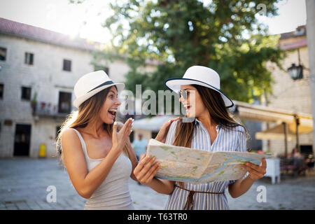 Girls Friendship Hangout Traveling Holiday Map Concept Stock Photo