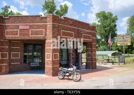 Seaba Station Motorcycle Museum on U.S. Route 66 in Warwick, Oklahoma, USA Stock Photo