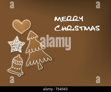 Christmas card - gingerbreads with white icing on brown background Stock Vector