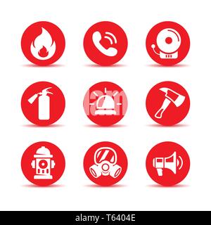 Fire safety icons set. Fire emergency icons set. Vector signs. Firefighter icons set Stock Vector