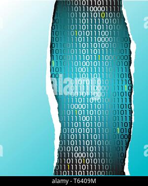 Vector ripped paper with digital technical  background Stock Vector